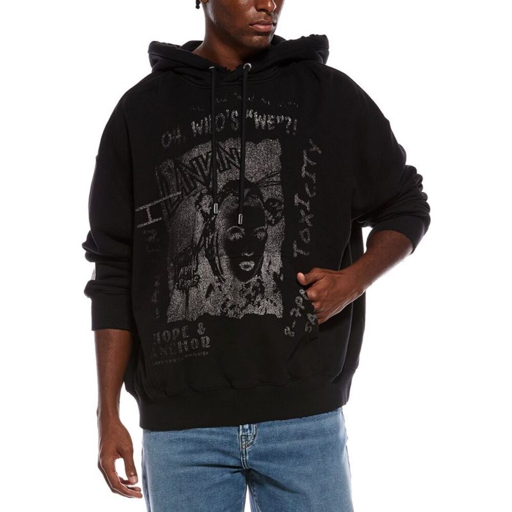 Lanvin Mens  Unisex Printed Hoodie, Black